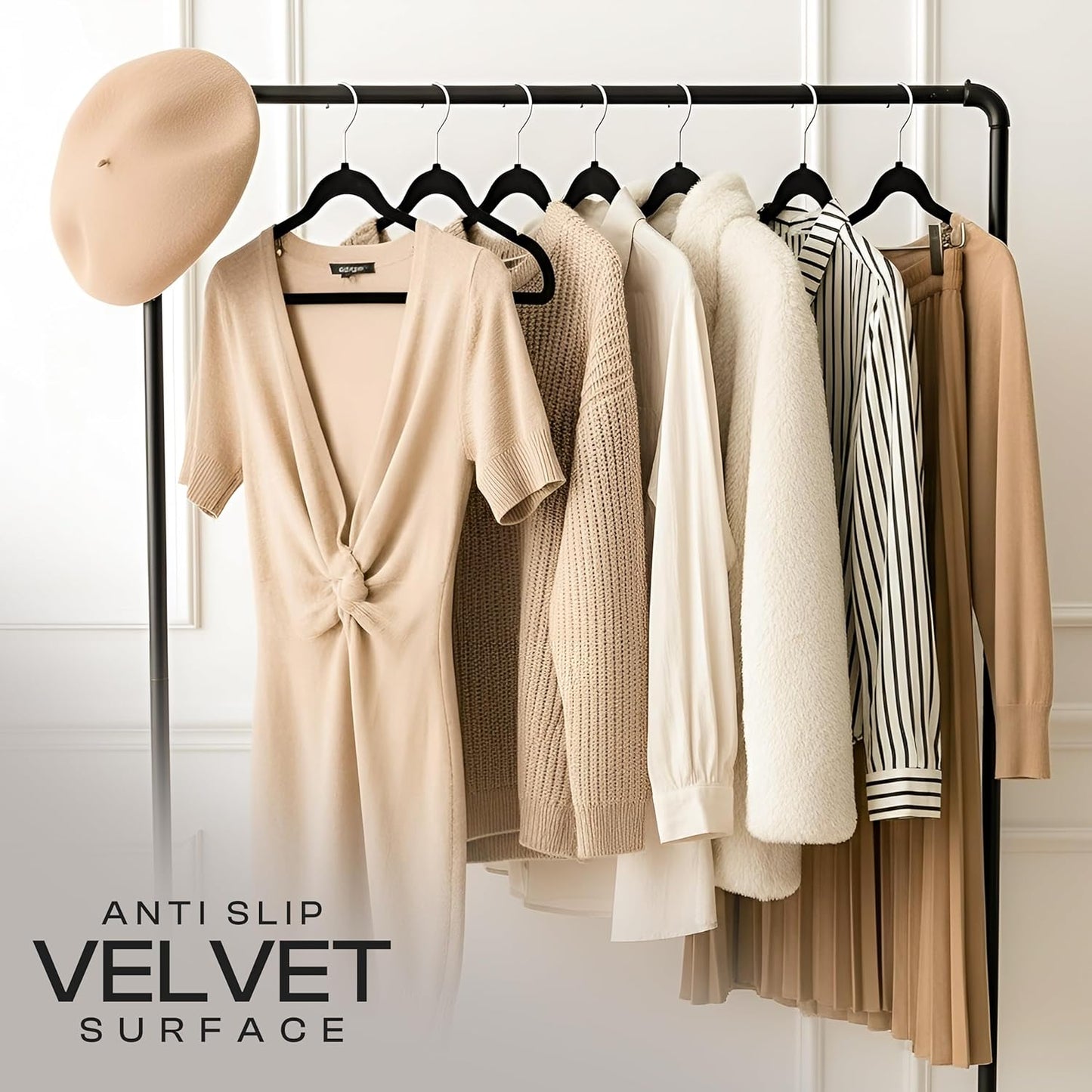Utopia Home Velvet Hangers 30 Pack - Luxury Non-Slip Slim Coat & Pant Hangers with 360° Swivel Hook - Black