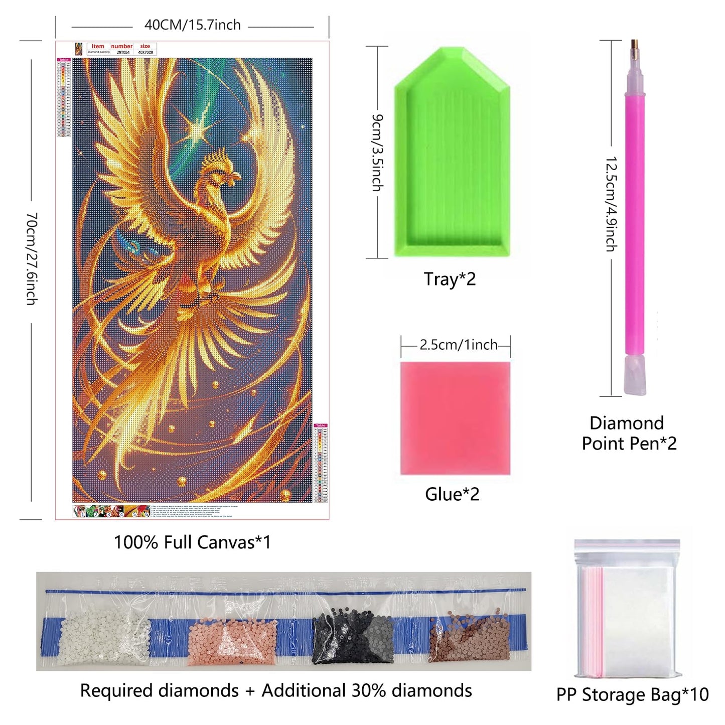 ZHUMUTO Large 5D Diamond Art Painting Kits for Adults,15.7x27.5inch Phoenix D DIY Full Round Drill Diamond Dots Large Size,Big Gem Art and Crafts for Home Wall Decor Gifts
