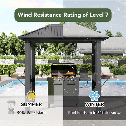 Aoxun Grill Hardtop Gazebo 5 x 8 FT, Outdoor Metal Hard Top Gazebo, Permanent BBQ Pavilion with Galvanized Steel Roof, Aluminum Pavilion with Shelves for Lawn, Garden, Patio, Backyard