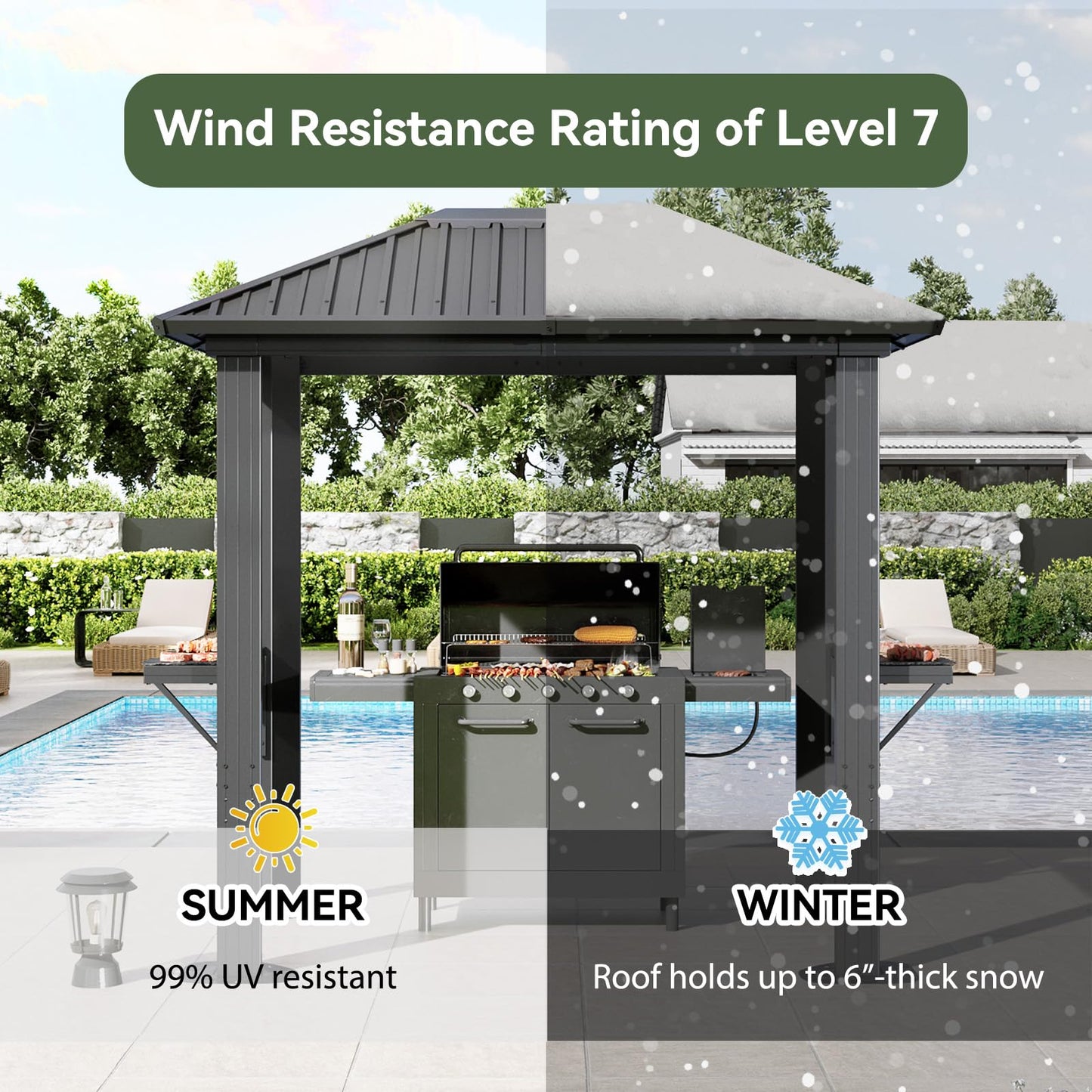 Aoxun Hardtop Gazebo 5 x 8 FT, Outdoor Metal Hard Top Gazebo,Grill Gazebo Permanent BBQ Pavilion with Galvanized Steel Roof, Aluminum Pavilion with Shelves for Lawn, Garden, Patio, Backyard