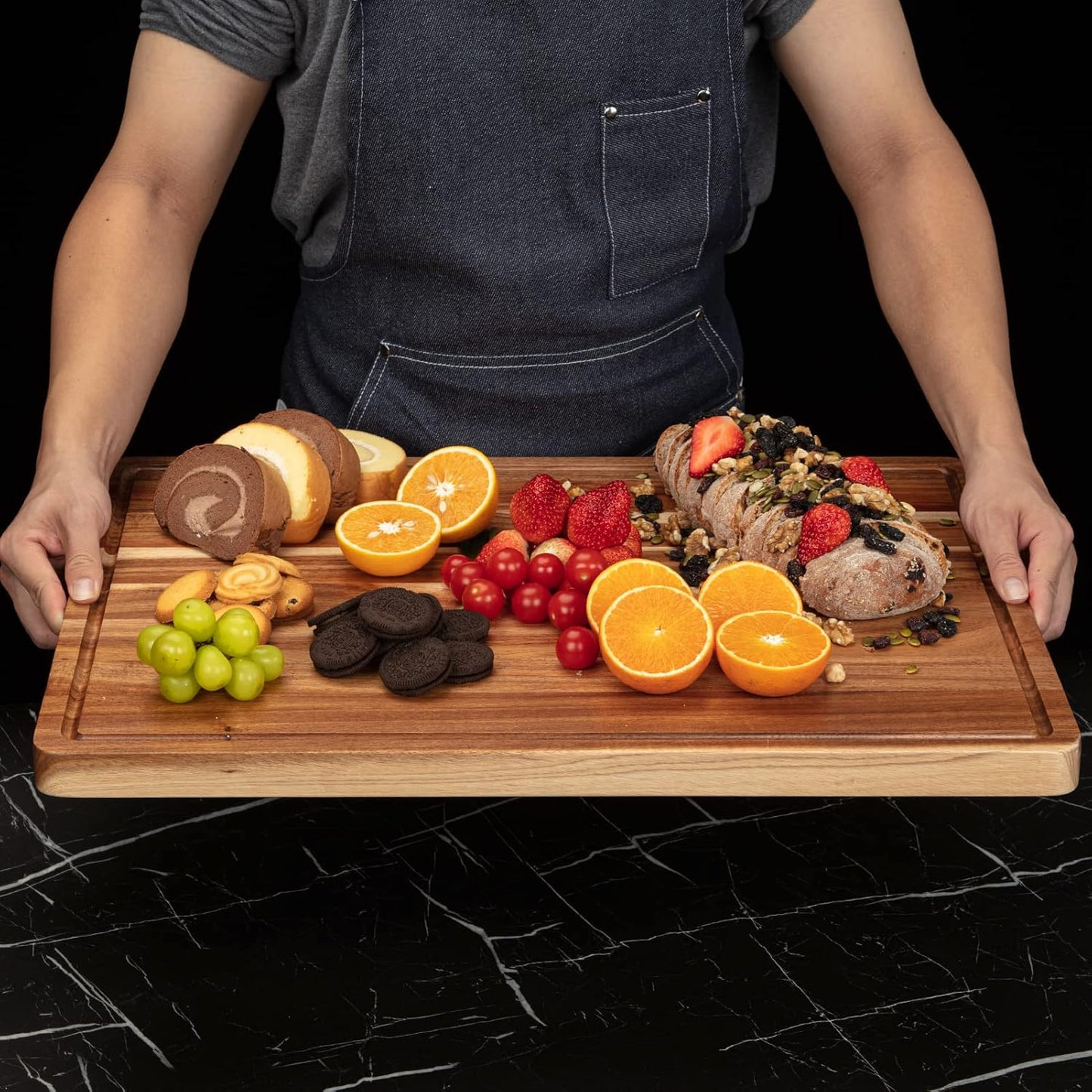 24x18 Inch Extra Large Acacia Wood Cutting Board, Large Butcher Block Chopping Board with Handle and Juice Groove