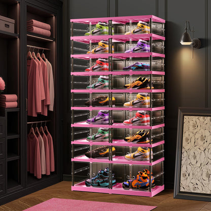 CIMLORD 9 Tier 18-36 PairsFoldable Shoe Rack for Closet Entryway,9-Tier Foldable Shoe Rack for Closet Entryway 18-36Pairs, Stackable Clear Shoe Storage Boxes Organizer with Door Plastic Shoe Cabinet