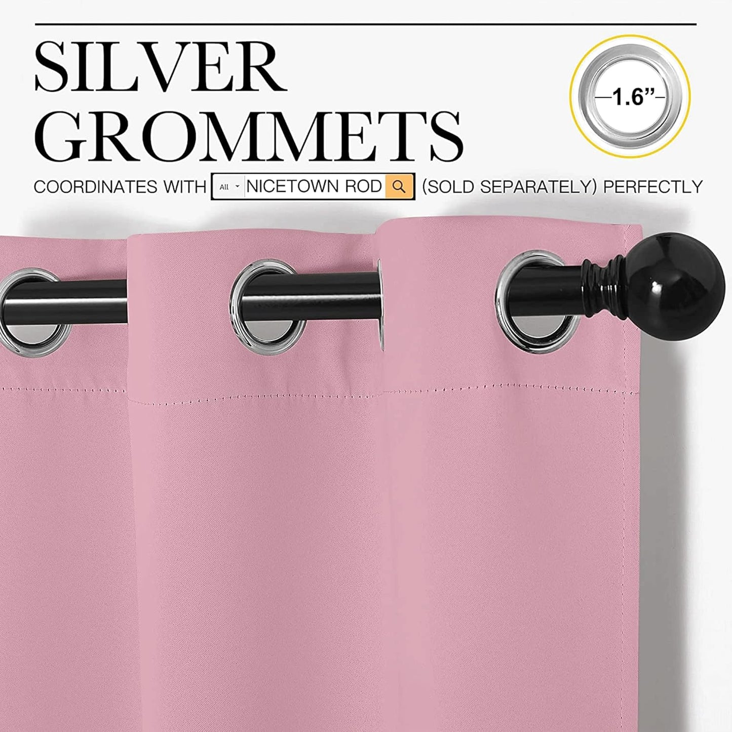 NICETOWN Crystal Pink Blackout Curtains - 102" Long, 55" Wide | Sound Reducing, Heat & Cold Blocking Panels for Modern Rooms