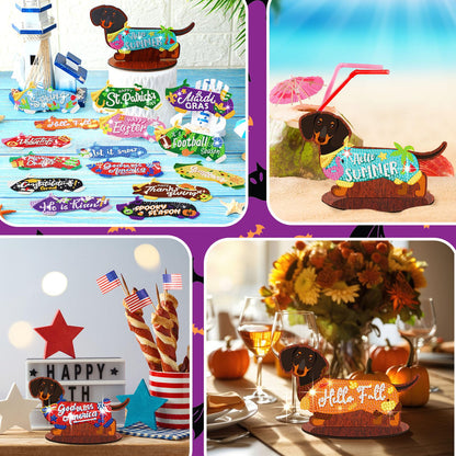 Briwooody 16 Pcs 4th of July Dachshund Diamond Art Kits for Adults - Interchangeable Seasonal & Holiday Decor, Wooden Dachshund Diamond Painting Table Centerpieces for DIY Tiered Tray Home Party