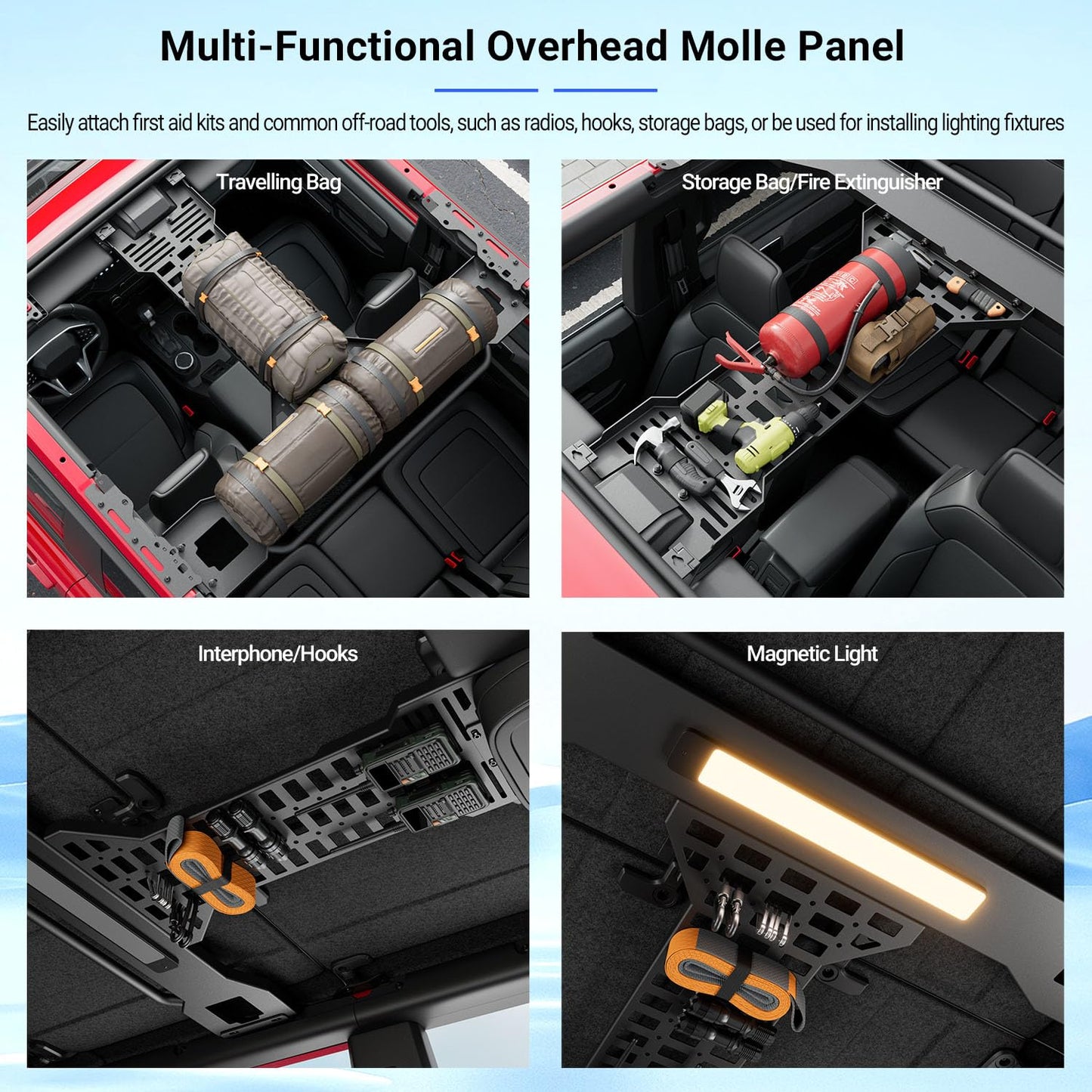 PTYYDS Overhead Molle Panel Compatible with 2021-2025 Ford Bronco 4 Door Roof Reinforcement Cross Bar Overhead Storage Rack Replacement for 2021-2025 Ford Bronco Accessories