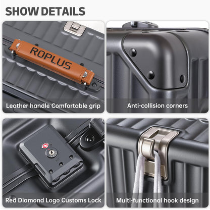 ROPLUS Aluminium Frame Checked-Luggage with Smooth Jelly Wheels, Hardside Zipperless Rolling Suitcase with TSA Lock (Grey, 28-Inch)