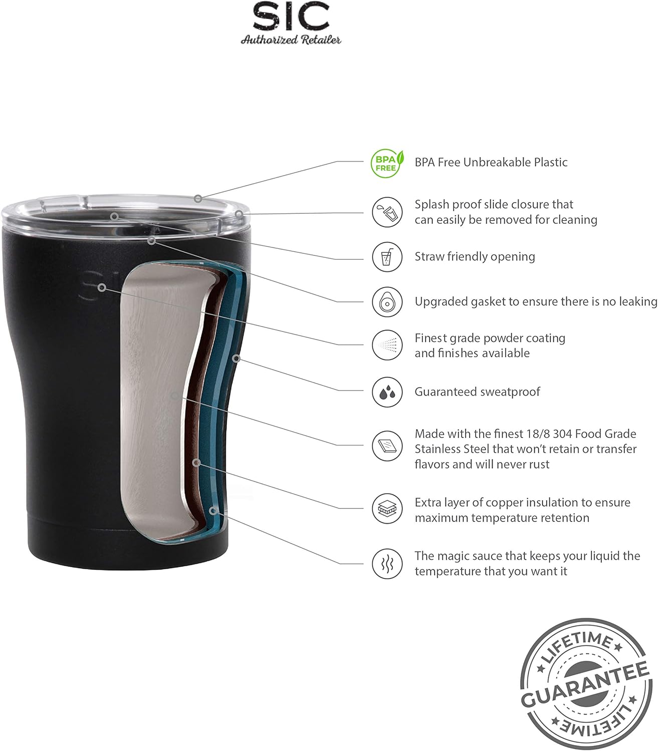 Seriously Ice Cold SIC 12oz Insulated Travel Tumbler Mug, Ice White, Premium Double Wall Stainless Steel, Leak Proof