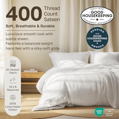 California Design Den King Size Bed Sheets Set - 100% Soft Cotton, 400 TC, Silky Sateen, Deep Pockets - Antique White