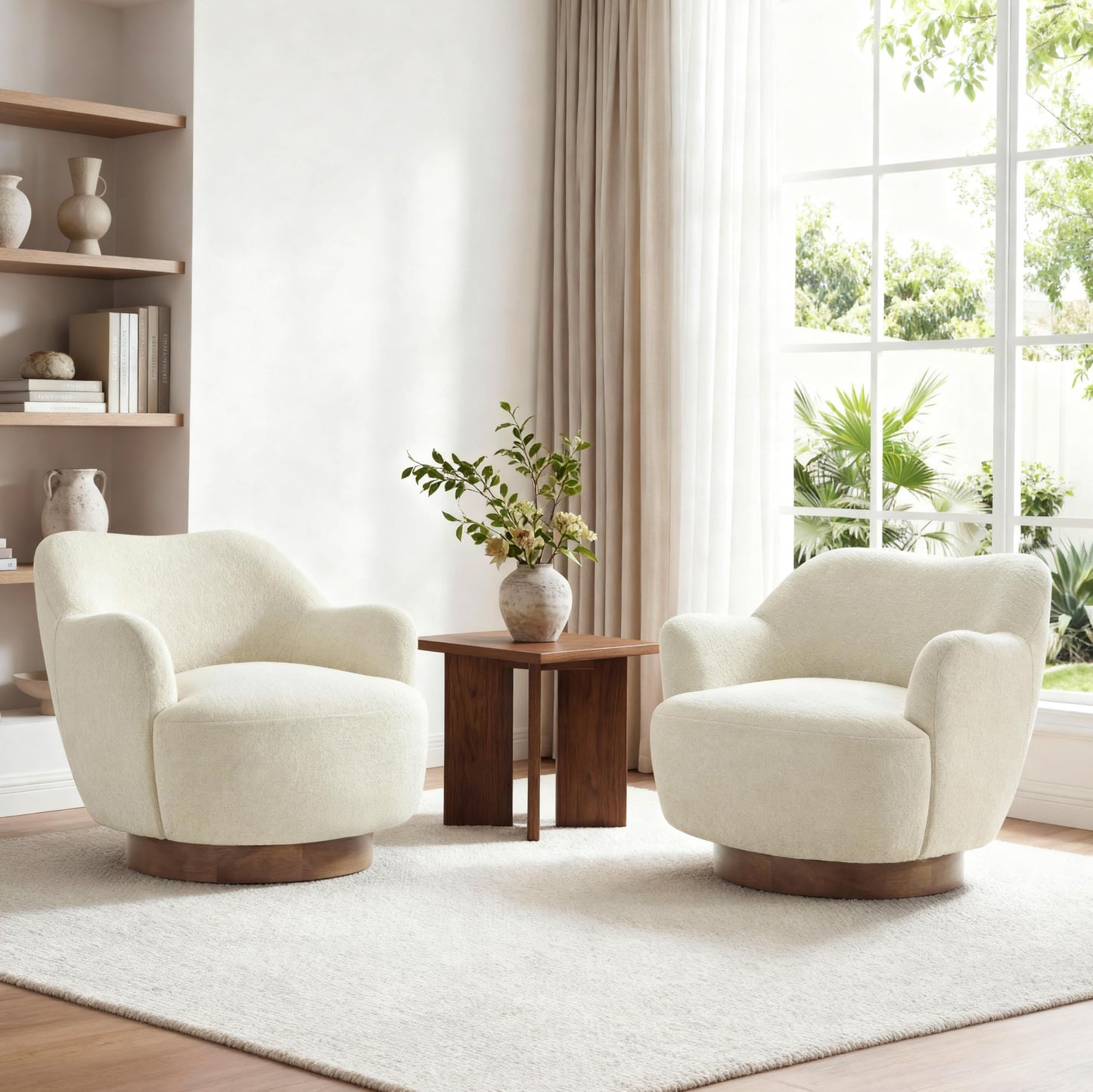 Swivel Accent Chair Set of 2,Upholstered Barrel Chair with Curves Camel Back Design,Modern Arm Chair with Wooden Base for Living Room Bedroom Reading Waitingroom,Linen