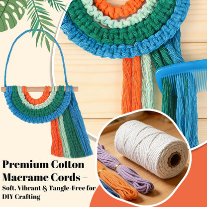 Ecoofor Macrame Kits for Beginners with 366 Feet 3 mm Macrame Cotton Cord, DIY Plant Hanger Kit with Supplies and Instructions, Macrame Beads, Wooden Rings, Dream Catcher Rings