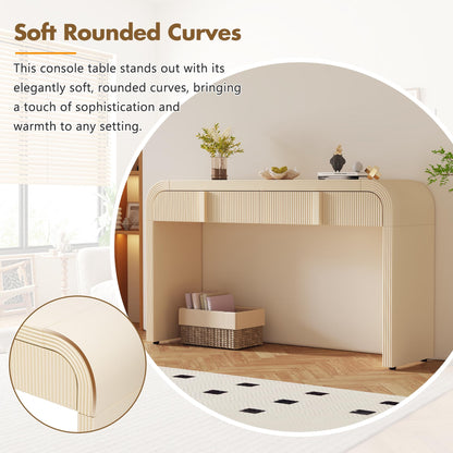 Ball & Cast 55" Rounded Silhouette Console Table,Mordern Sofa Table Behind Couch, Narrow Entryway Table with Two Drawers for Hallway,Living Room,Foyer,Apricot Cream