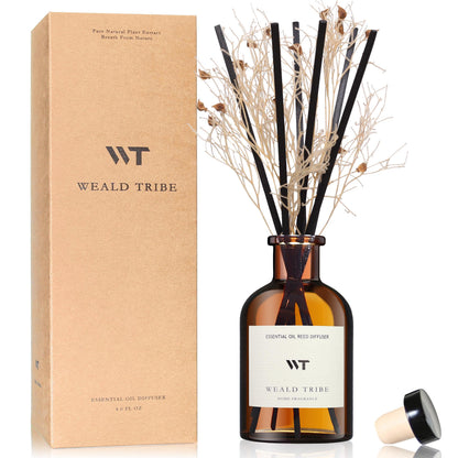 WEALD TRIBE Flower Reed Diffuser Set Vanilla Cinnamon Scent for Bathroom Air Fresheners | 4.0 fl oz Essential Oils with Sticks Home Fragrance Defusers | House Bedroom Office Shelf Decor & Gift
