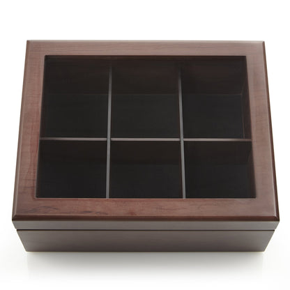 Tea Box - Luxury Wooden Tea Bag Organizer from The Apace Premier Collection - 6 Compartment Tea Storage Chest Container - Elegantly Handmade w/Scratch Resistant Window