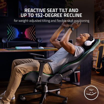 Razer Enki Gaming Chair: All-Day Comfort - Built-in Lumbar Arch - Optimized Cushion Density - Dual-Textured, Eco-Friendly Synthetic Leather - Reactive Seat Tilt & 152-Degree Recline - Black/Green