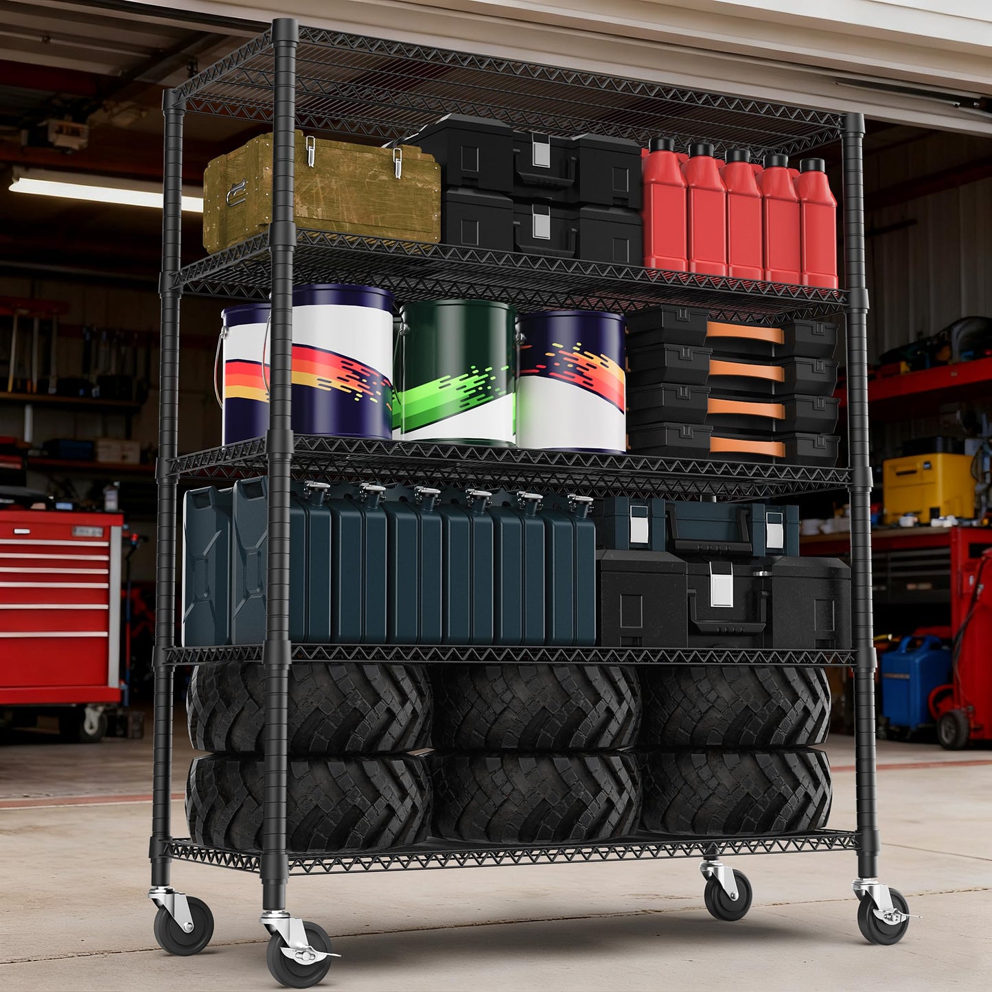 M MZG 3300LBS 53.1" W 5 Tiers Shelf Steel Storage Shelving Utility Shelving Unit Steel Organizer Wire Rack for Home,Kitchen,Office,Garage Black 23.6" D x 53.1" W x 73.6" H