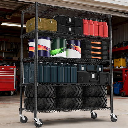 M MZG 3300LBS 53.1" W 5 Tiers Shelf Steel Storage Shelving Utility Shelving Unit Steel Organizer Wire Rack for Home,Kitchen,Office,Garage Black 23.6" D x 53.1" W x 73.6" H
