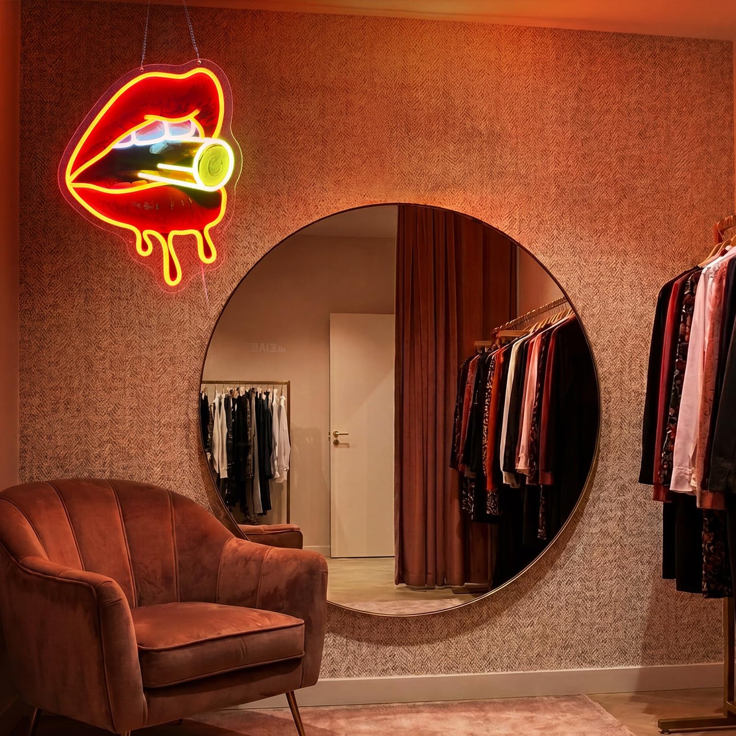 Red Lips Neon Sign, Dimmable LED Sign for Wall Decor, Sexy Lips Light Up Sign for Bedroom Makeup Room Bar Club Party, 15.9 x 12.6" Vibrant UV Print Acrylic Art Neon Lights for Wall, USB Powered