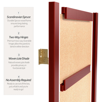 Red Lantern 6 ft. Tall Jute Shoji Screen - 6 Panel - Rosewood