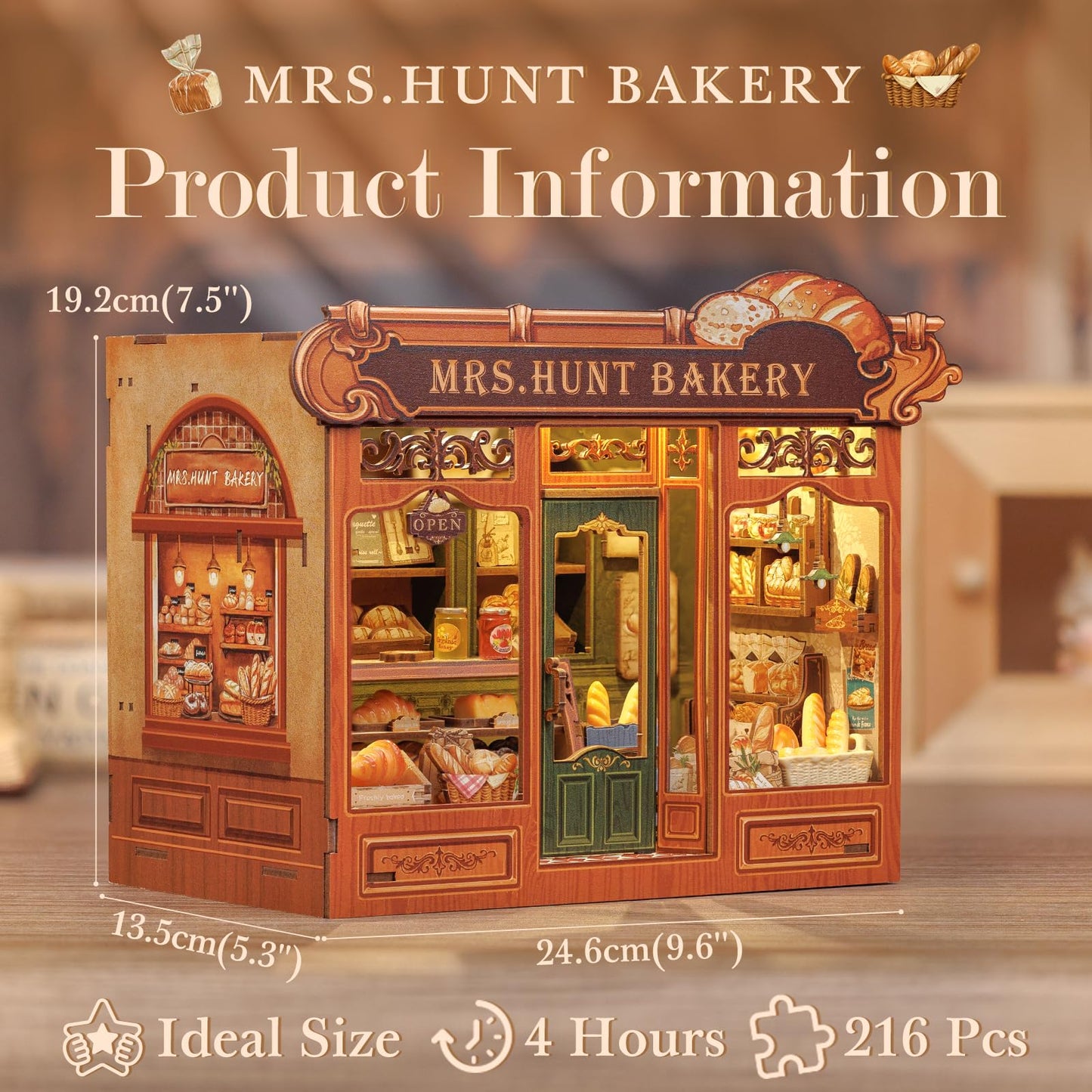 Fsolis Book Nook Kit - DIY Miniature House Kit for Adults Booknook 3D Wooden Puzzles Bookshelf Nook Decor Bakery Shop Model Gifts for Women Book Lovers (MRS.Hunt Bakery)