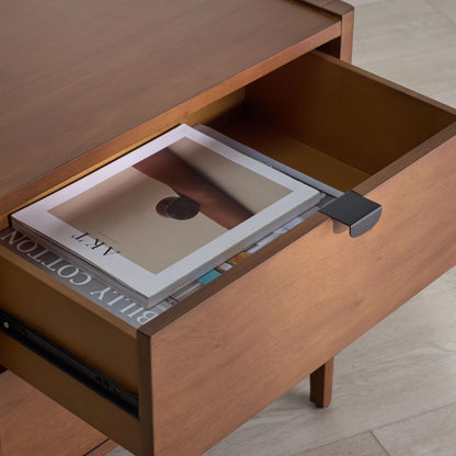 SAFAVIEH Couture Collection - Mayalyn Walnut & Black Wood 2 Drawer Nightstand, Modern Bedside Table with Storage, Fully Assembled Bedroom Furniture (SFV7722A)