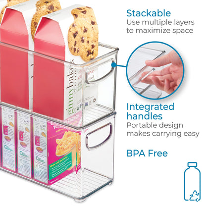 iDesign Slim Clear Plastic Stackable Storage Bin, Tall Narrow Organizer for Kitchen or Pantry