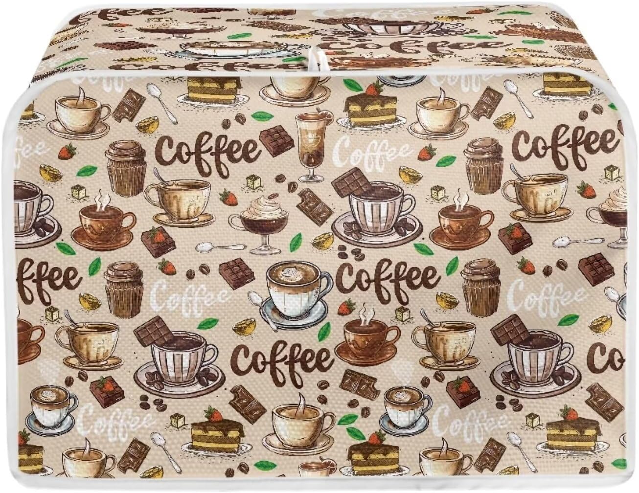 Coffee Cup Patterns 2 Slice Toaster Cover, Wide Slot Dust Cover Universal for Most Microwave Toaster Oven