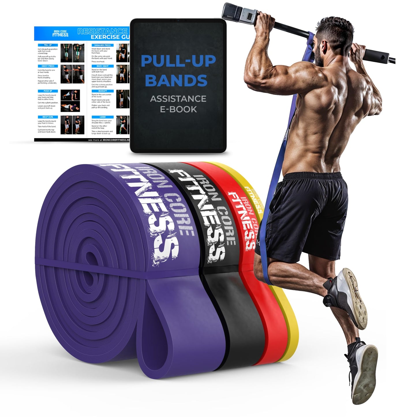 Pull Up Assistance Resistance Bands - Long Loop Power Bands for Men and Women - Strength Power Flexibility Training at Home & Gym - Ebooks & Workout Chart Included by Iron Core Fitness