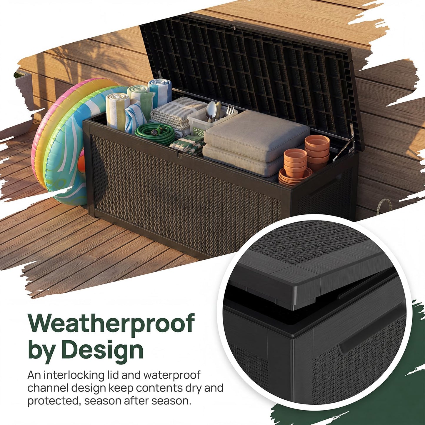 319 Gallon Extra Large Outdoor Storage Box, Waterproof Deck Box with Lockable Lid, Resin Outside Storage Box for Patio Furniture, Pool Accessories, Garden Tools, Storage Bench for Backyard,Porch,Black