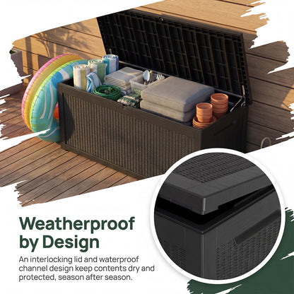 319 Gallon Extra Large Outdoor Storage Box, Waterproof Deck Box with Lockable Lid, Resin Outside Storage Box for Patio Furniture, Pool Accessories, Garden Tools, Storage Bench for Backyard,Porch,Black