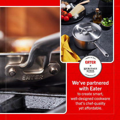Heritage Steel x Eater 3 Qt Saucepan with Lid | Made in USA | 5-Ply Fully Clad Stainless Steel Saucepan | Stay Cool Handle Design | Induction Compatible | Non-Toxic Sauce Pan | Cook like an Eater