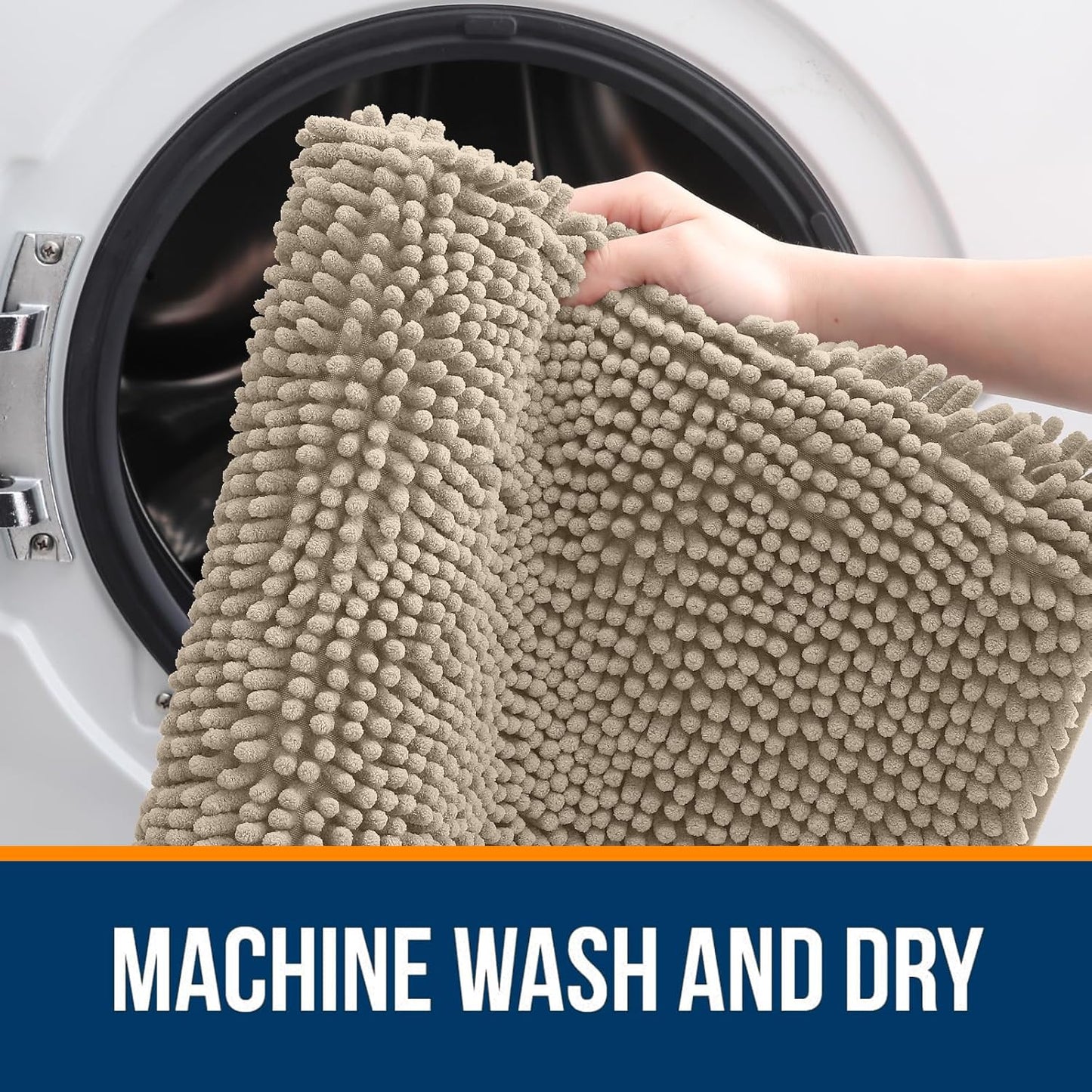 OLANLY Large Bathroom Rugs - Extra Soft Chenille Bath Mats | Quick Dry, Machine Washable, Warm Taupe 59x35