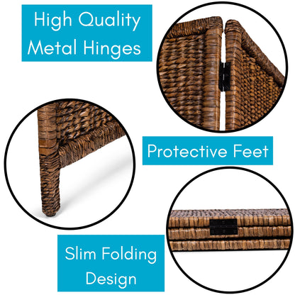 BIRDROCK HOME 3 Panel Seagrass Room Divider - Brown Wash - Folding Sections - Partition Screen - Hand Woven Abaca - Home Decor