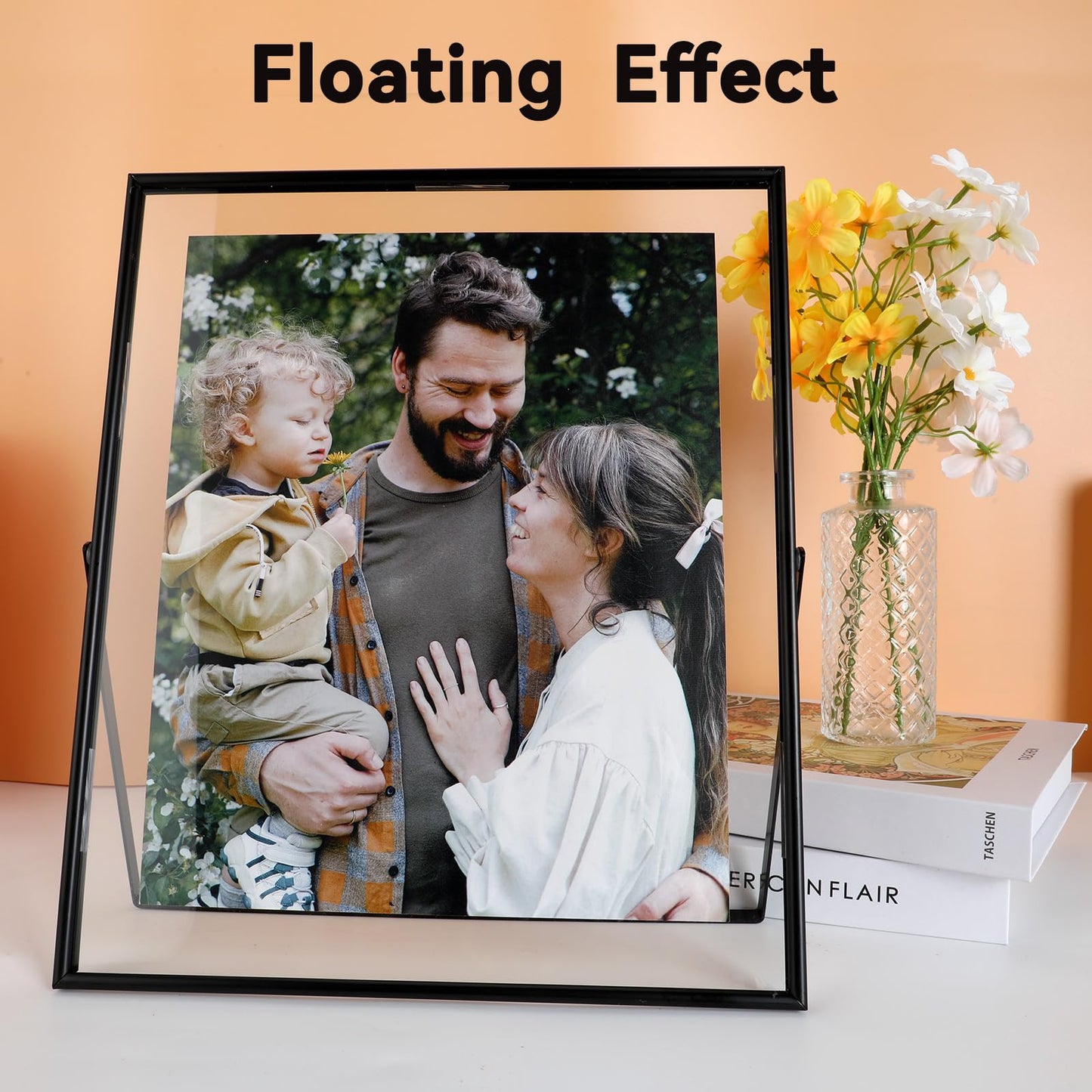 AhaGo Black Floating Frame, 10"x12", Portrait, For Picture 9x11, 8.5x11, 8x10, Tabletop Shelf Photo Frames, Classy For Father's Day, Wedding, or Birthday