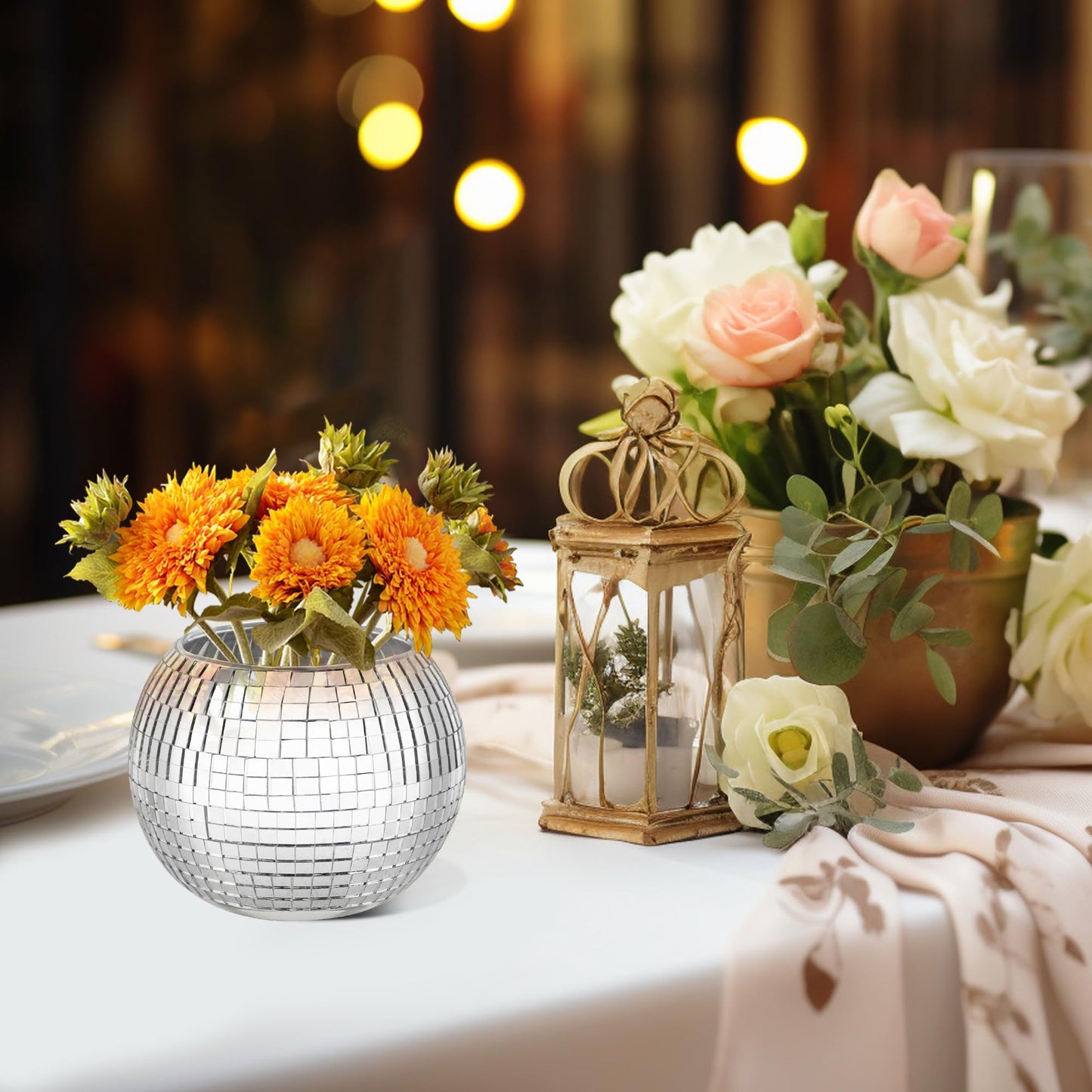 Wacloud 6Pcs Disco Ball Vase Set – Mirror Vases for Table Centerpieces, Real Glass Mosaic Flower Planter for Wedding, Birthday, Home Décor & Party Decoration – Sparkling Retro Disco Ball Home Accent