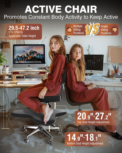 PYY ADHD Chairs for Adults - Meditation Cross Legged Office Chair with Wheels, Ergonomic Squatting Kneeling Fidget Chair with Lumbar Back Support Adjustable Height for Home Office