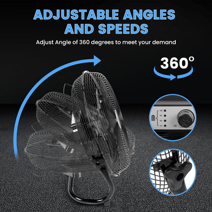 Simple Deluxe 12 Inch Battery Operated Floor Fan, Rechargeable Powered High Velocity Fan with Metal Blade, Portable Cordless Floor Fan for Outdoor, Camping, Travel