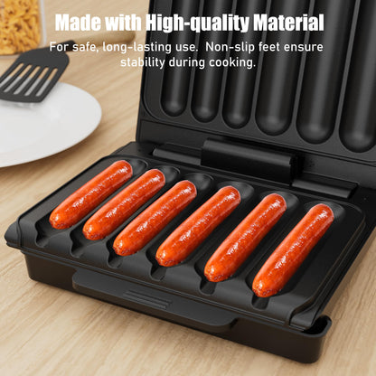 KEINVE Hot Dogs Machine, Electric Grill with Oil Drip Tray, and Cord Storage, Ideal for Veggie Sausages, BBQ or Sausage, Nonstick Plate for Easy Clean