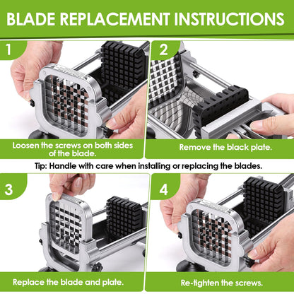 WODHMIEY Manual French Fry Cutter for Potatoes with Interchangeable Blades, Handheld Stainless Steel Potato Slicer and Fries Cutter for Home and Commercial Use (1/2'' & 1/4'' Blade)