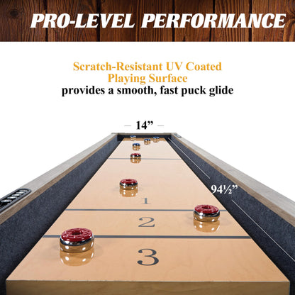 Barrington 9 ft Monteray Shuffleboard Table with Buffet Top, 2-in-1 Game Table & Furniture Style Dining Surface, UV-Coated Playfield, Climate Adjusters, Leg Levelers, 8 Pucks & Speed Powder Included