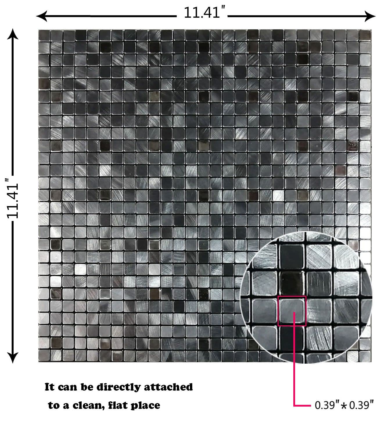 XUANINY 10-Piece Peel and Stick Backsplash for Kitchen Aluminum 3D Wall Sticker Panel Self-Adhesive Metal Mosaic Tile (11.41"x11.41"Grey)