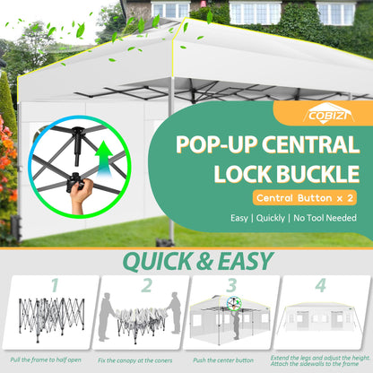 COBIZI 10x20 Pop Up Canopy with 6 Sidewalls One Push Setup Outdoor Event Shelter Waterproof UPF 50+ Gazebo Tent with Carry Bag,Air Vent,Sandbag for Wedding, Commercial, Party,White