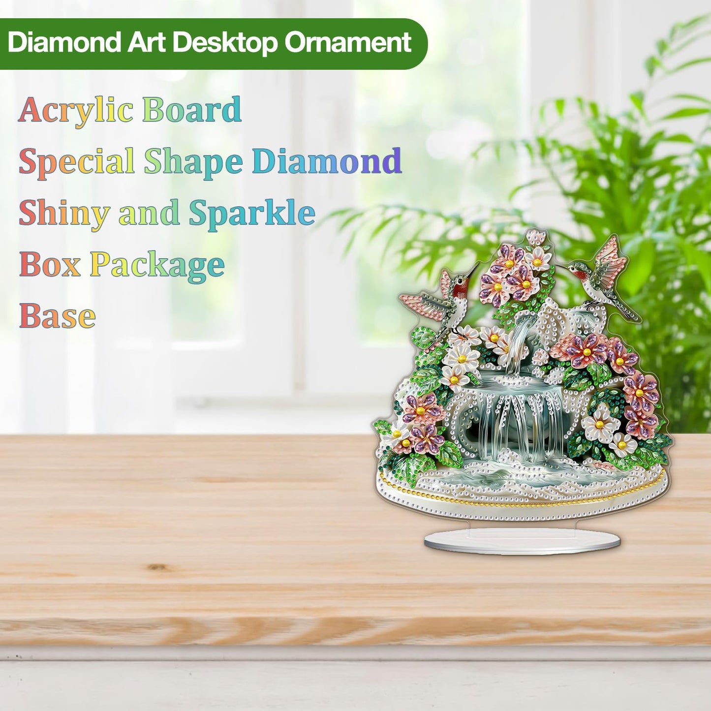 CEOVR Hummingbird Diamond Painting Tabletop Ornament, Bird Flower Diamond Art Kits for Adults, Special Shape DIY 5D Gem Art Crafts, Acrylic Home Desktop Decor with Base, Box Kit, 7.67×7.87inch