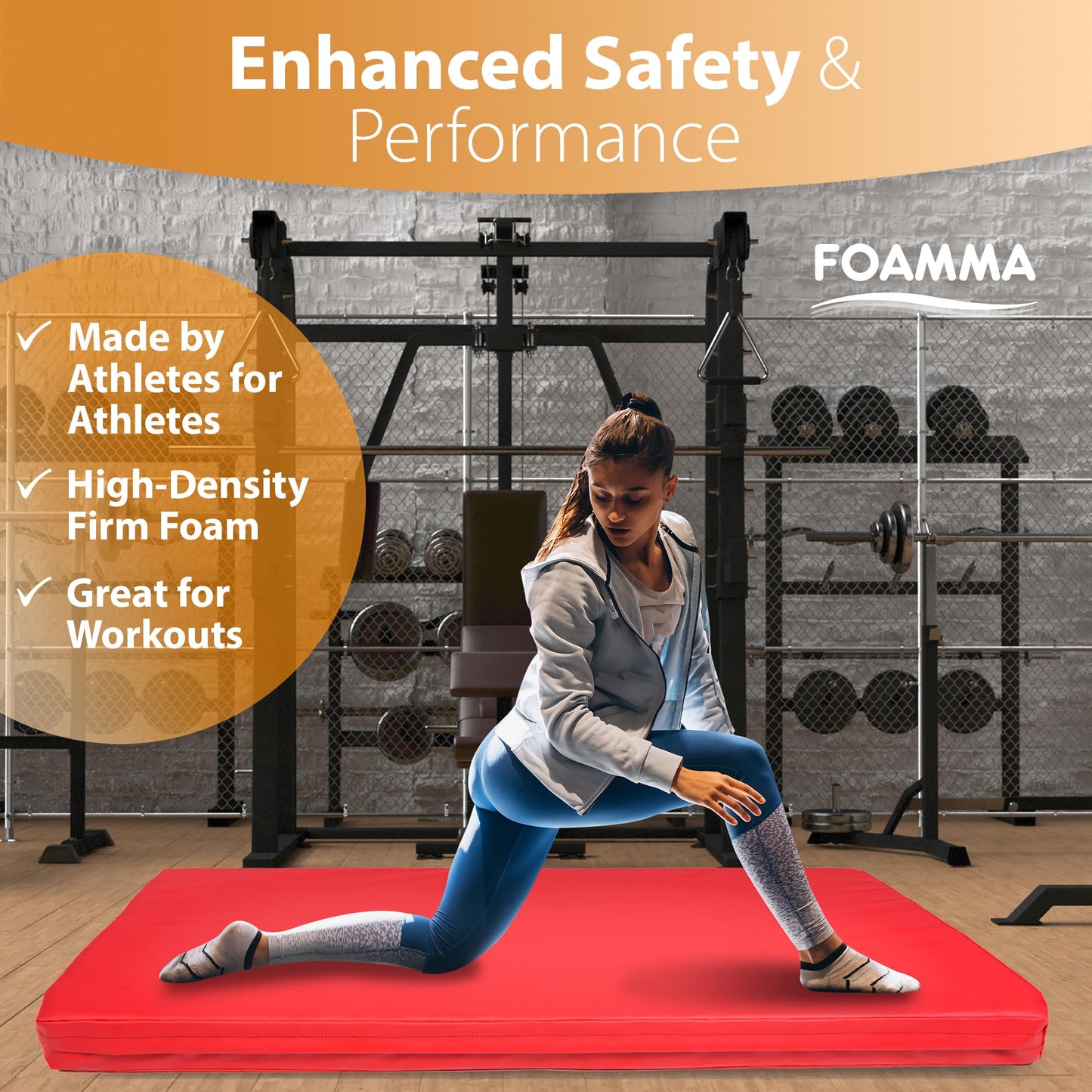 Foamma Gymnastics Mat - 4" x 4 ft x 8 ft, Red Landing Mat for Kids and Adults, Wrestling Mat with Waterproof Cover, High-Density Tumbling Mat, Gymnastics Equipment for Indoor and Outdoor