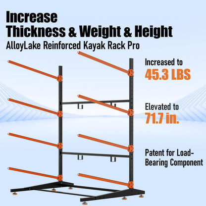 AlloyLake 4-Tier Freestanding Kayak Rack, Pro-Grade Heavy Duty Outdoor Storage for 4 Boats, 440 lbs Max Capacity, Rust-Proof 304 Stainless Steel Hardware (Orange)