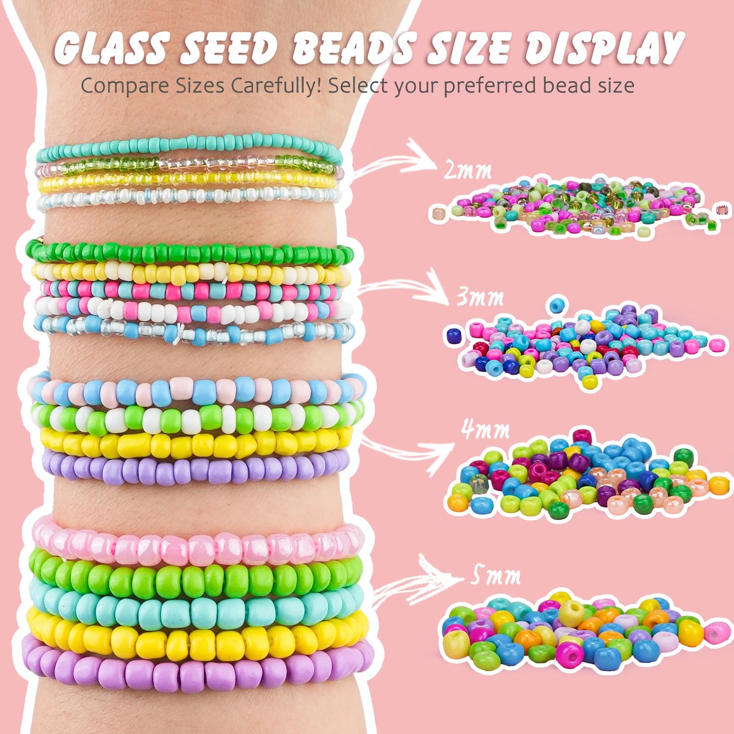 Friendship Bracelet Kit 3mm Seed Beads, 30000 Pcs 8/0 96 Colors Small Glass Beads Embroidery Kit with Letter Bead Charms for Jewelry Making Gifts Necklaces Waist Beads DIY Arts and Crafts for Adults