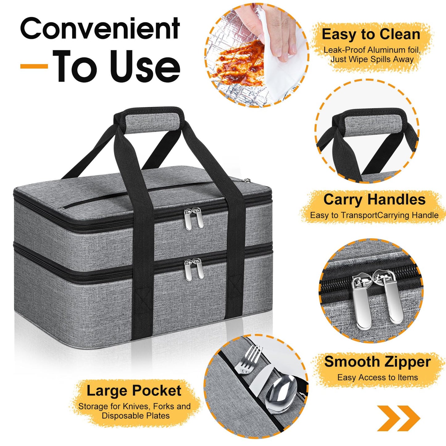 MIAOJIE Double Insulated Casserole Carrier, Portable Casserole Carrier for Hot or Cold Food Lunch Tote Warmer or Cooler Bag, Lasagna Lunch Bag for Potluck Parties- Fits 9" x 13" Baking Dish-Grey