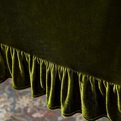 120 Inches Green,14x120 Inch Velvet Table Runner Soft Decorative Luxurious Solid Long Tablecloth with Retro Ruffle