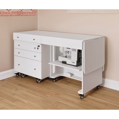 Kangaroo & Joey K8811 Sewing Cabinet – Dual Rail Electric Lift, Adjustable Sewing Table with Storage for Quilting & Crafting, Teak Finish