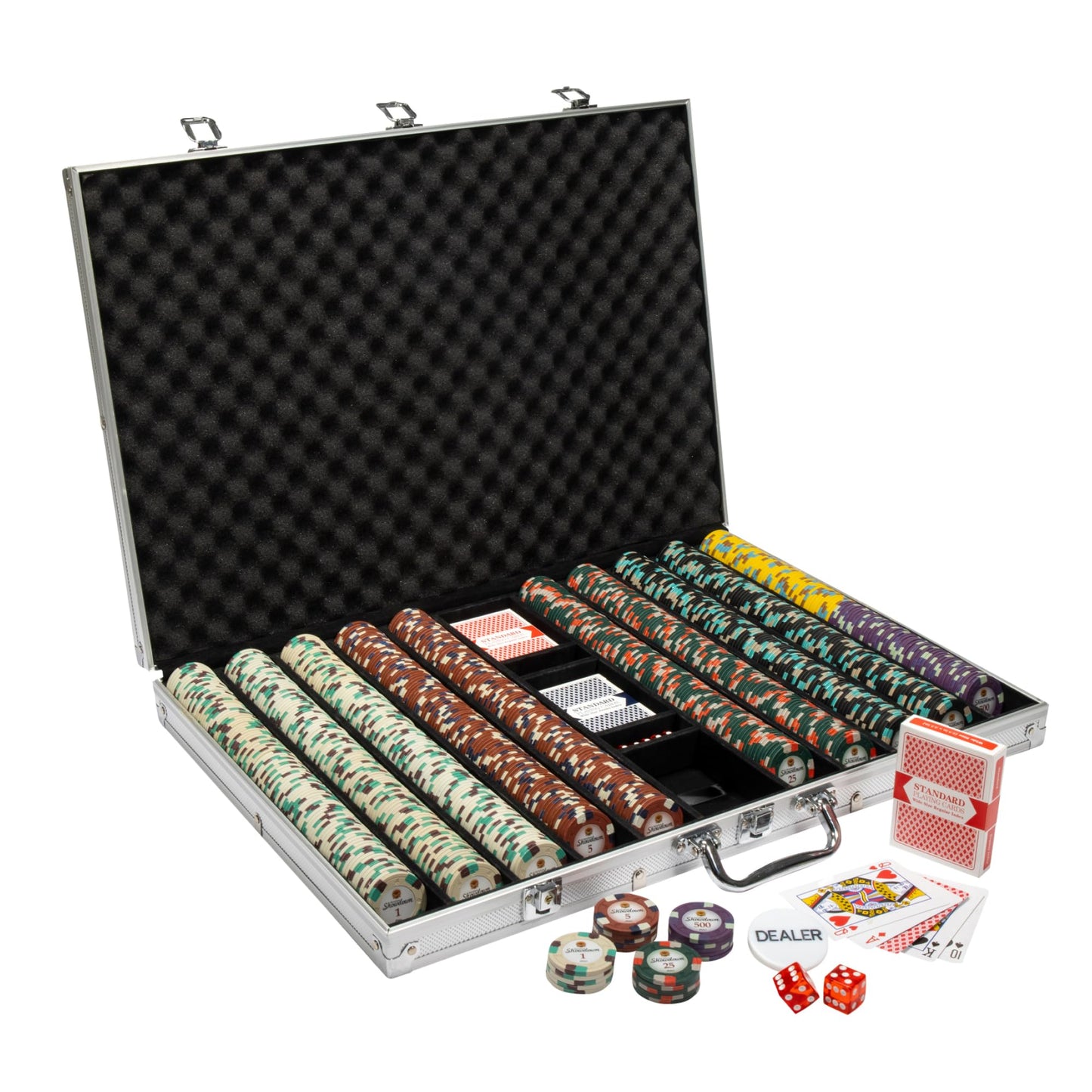 Playzaic 1000-piece Aluminum Showdown Poker Chip Case - 13.5-gram Heavy Clay Composite Set - Casino Chips for Texas Holdem, Blackjack - Betting Game Accessories