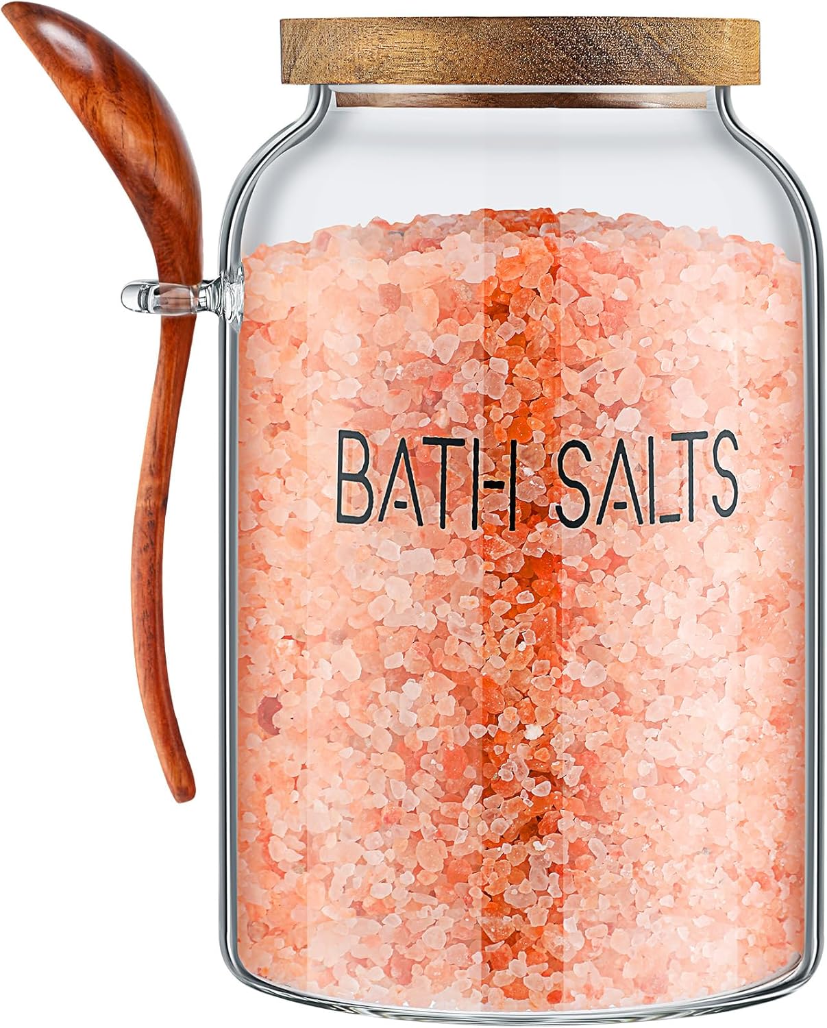 1 94 oz SiliFine Piece Bath Salts Glass Jar with Wooden Lid, Bath Salt Container with Scoop, Airtight Storage Bathtub